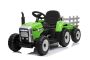 Tracteur électrique WORKERS avec remorque, vert, traction arrière, Batterie au lithium, roues Plastique, large siège, télécommande 2,4 GHz, lecteur MP3 avec entrée USB , lumières LED