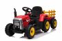 Tracteur électrique WORKERS avec remorque, rouge, traction arrière, Batterie au lithium, roues Plastique, siège large, télécommande 2,4 GHz, lecteur MP3 avec entrée USB, lumières LED