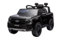 Voiture électrique FORD Ranger 12V, noir, Siège en cuir, Télécommande 2,4 GHz, Entrée Bluetooth / USB, Suspension, Batterie 12V, Roues en plastique, Moteurs 2 X 30W, Licence ORIGINALE