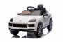 Voiture électrique pour enfants Porsche Cayenne 12V avec traction arrière – Licence officielle (siège unique), blanche, batterie lithium, siège large, essieux suspendus, télécommande 2,4 GHz, lecteur MP3 avec entrée USB/AUX, feux LED