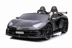 Voiture électrique Lamborghini Aventador 12V pour deux utilisateurs, Noir, Portes à ouverture verticale, Moteur 2 x 12V, Batterie 12V, Télécommande 2,4 Ghz, Roues EVA souples, Suspension, Démarrage progressif, Lecteur MP3 avec USB, Licence d'origine