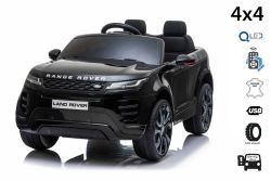Porteur électrique Range Rover EVOQUE, noir, siège en similicuir simple, lecteur MP3 avec entrée USB, lecteur 4x4, batterie 12V10Ah, roues EVA, axes de suspension, démarrage à clé, télécommande Bluetooth 2,4 GHz, sous licence
