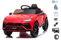 Voiture électrique Lamborghini URUS, rouge, sous licence d'origine, alimenté par batterie, portes à ouverture verticale, 2x moteur, batterie 12 V, télécommande 2,4 GHz, roues EVA souples, suspension, démarrage en douceur