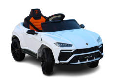 Voiture électrique Lamborghini URUS, blanc, sous licence d'origine, alimenté par batterie, portes à ouverture verticale, 2x moteur, batterie 12 V, télécommande 2,4 GHz, roues EVA souples, suspension, démarrage en douceur