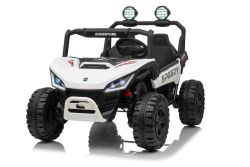 Voiture électrique pour enfants T-REX Ride 4x4, deux places, 24V, blanche, lecteur MP3 avec entrée USB/AUX, transmission 4x4, batterie au lithium, suspension, télécommande, phares LED