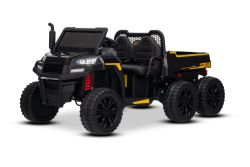Voiture électrique agricole RIDER 6X6 24V avec transmission intégrale 4x 200W, deux places, noir, batterie lithium, roues EVA, siège double en similicuir, essieux avec suspension, télécommande 2,4 GHz, lecteur MP3 avec entrée USB/AUX, Bluetooth