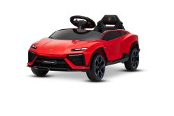 Voiture électrique pour enfants Lamborghini Lanzador 12V avec transmission aux roues arrière, sous licence (une place), rouge, batterie lithium, éclairage LED, siège large, télécommande 2,4 GHz, lecteur MP3 avec entrée USB/AUX et connexion Bluetooth