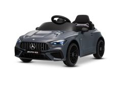 Voiture électrique pour enfants Mercedes CLE 12V avec propulsion arrière, grise, monoplace, batterie lithium, éclairage LED, siège large, télécommande 2,4 GHz, lecteur MP3 avec entrée USB/AUX et connexion Bluetooth, licence ORIGINALE