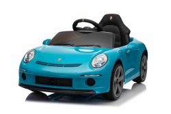 Voiture électrique RUF GT 12V, bleue, portes ouvrantes, télécommande 2,4 GHz, phares LED avant et arrière, entrée USB/Aux, batterie lithium, 2 moteurs de 35W, licence ORIGINALE