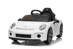 Voiture électrique RUF GT 12V, blanche, portes ouvrantes, télécommande 2,4 GHz, phares LED avant et arrière, entrée USB/Aux, batterie lithium, 2 moteurs de 35W, licence ORIGINALE