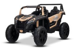 Voiture électrique UTV XXL 24V, khaki, deux places, moteur avec différentiel, roues en caoutchouc gonflables, essieux arrière suspendus, frein à disque, siège rembourré, volant réglable, Bluetooth, lecteur MP3 avec entrée USB/SD