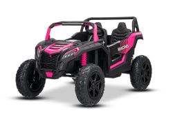 Voiture électrique UTV XXL 24V, rose, deux places, moteur avec différentiel, roues en caoutchouc gonflables, essieux arrière suspendus, frein à disque, siège rembourré, volant réglable, Bluetooth, lecteur MP3 avec entrée USB/SD