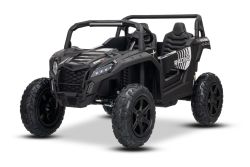 Voiture électrique UTV XXL 24V, noir, deux places, moteur avec différentiel, roues en caoutchouc gonflables, essieux arrière suspendus, frein à disque, siège rembourré, volant réglable, Bluetooth, lecteur MP3 avec entrée USB/SD
