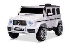 Voiture électrique pour enfant Mercedes G, neuve, Blanc , sous licence officielle, à batterie, portes ouvrantes, siège simple, 2 moteurs, batterie lithium, télécommande 2,4 GHz, Suspension avant et arrière., démarrage en douceur.