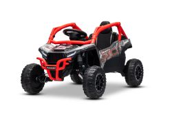 Voiture électrique pour enfants Kawasaki TERYX KRX 1000 12V, rouge, siège unique, suspension arrière, télécommande 2,4 GHz, batterie lithium, 2 moteurs de 25W, cadres de protection ouvrants, lecteur MP3 avec entrée USB/AUX, sous licence