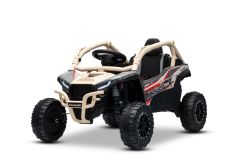Voiture électrique pour enfants Kawasaki TERYX KRX 1000 12V, khaki, siège unique, suspension arrière, télécommande 2,4 GHz, batterie lithium, 2 moteurs de 25W, cadres de protection ouvrants, lecteur MP3 avec entrée USB/AUX, sous licence.