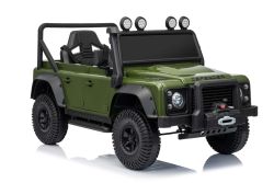 Voiture électrique pour enfants Land Rover Defender 110 SVX 12V, verte, transmission 4X4, phares LED, suspension avant et arrière, télécommande 2,4 GHz, entrée USB/Aux, Bluetooth, batterie lithium, 4 moteurs de 25W, licence ORIGINALE
