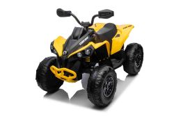 Quad électrique pour enfants Can-am Renegade, jaune, monoplace, suspension avant et arrière, lumières LED, batterie 12V, 2 moteurs 35W, roues souples en EVA, lecteur MP3 avec entrée USB/AUX, sous licence