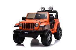 Voiture électrique pour enfants JEEP Wrangler, Orange, Siège double en similicuir, Radio avec entrée Bluetooth et USB, Transmission 4x4, Batterie au lithium, Roues EVA, Essieux de suspension, Télécommande 2,4 GHz, Licence
