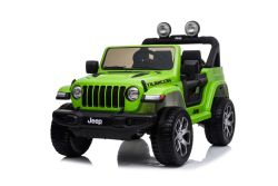 Voiture électrique pour enfants JEEP Wrangler, Vert, Siège double en similicuir, Radio avec entrée Bluetooth et USB, Transmission 4x4, Batterie au lithium, Roues EVA, Essieux de suspension, Télécommande 2,4 GHz, Licence