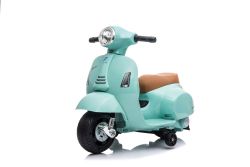 Trottinette électrique Vespa GTS, bleu sarcelle, avec roues auxiliaires, sous licence, Batterie au lithium, siège en cuir, moteur 30W