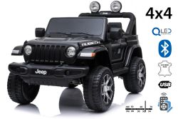 Elektrische auto voor kinderen JEEP Wrangler kinderen elektrische jeep, zwart, Dubbele kunstleren zitting, radio met Bluetooth en USB-ingang, 4x4-aandrijving, Lithiumbatterij, EVA-wielen, verende assen, 2,4 GHz afstandsbediening, licentie