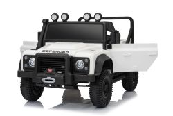Voiture électrique pour enfants Land Rover Defender 110 SVX 12V, blanche, transmission 4X4, phares LED, suspension avant et arrière, télécommande 2,4 GHz, entrée USB/Aux, Bluetooth, batterie lithium, 4 moteurs de 25W, licence ORIGINALE