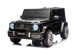 Voiture électrique pour enfants Mercedes-Benz G63 AMG 4x4, deux places, 24V, noir, lecteur MP3 avec connexion USB/AUX et Bluetooth, transmission 4x4, batterie lithium, roues EVA avec suspension, sièges en similicuir, télécommande, modèle sous licence