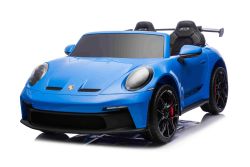 Voiture électrique pour enfants Porsche 911 GT3  24V avec transmission 4x4, bleuw, deux places, télécommande 2,4 GHz, entrée USB/AUX, moteurs 200W, suspension, batterie lithium, phares LED à l’avant et à l’arrière, licence ORIGINALE