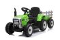 Tracteur électrique WORKERS avec remorque, vert, traction arrière, Batterie au lithium, roues Plastique, large siège, télécommande 2,4 GHz, lecteur MP3 avec entrée USB , lumières LED
