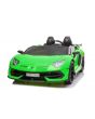 Ride électrique sur voiture Lamborghini Aventador 12V pour deux utilisateurs, vert, portes à ouverture verticale, moteur 2 x 12V, batterie 12V, télécommande 2,4 Ghz, roues souples en EVA, suspension, démarrage progressif, lecteur MP3 avec USB, sous licenc