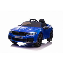 Voiture électrique pour enfants BMW M5, bleue, licence d'origine, alimentée par batterie 24 V, portes ouvrantes,  télécommande 2,4 Ghz, roues souples en EVA, lumières LED, démarrage progressif, lecteur MP3 avec entrée USB